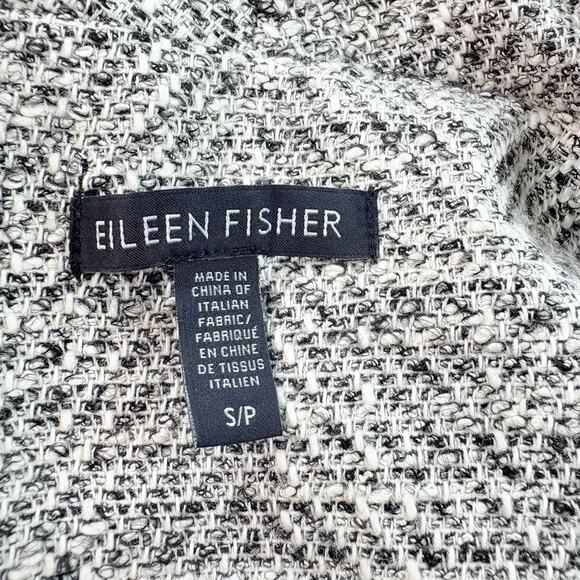 Eileen Fisher Soft White & Black Herringbone Swing Jacket Silk Lined Size S/P - Picture 6 of 9